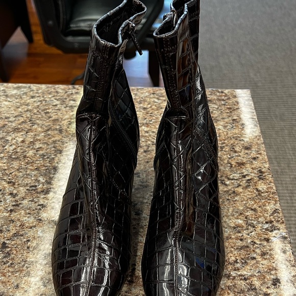 Shoes | Brand New Stunning G Chocolate Brown Faux Croc Ankle Booties ...